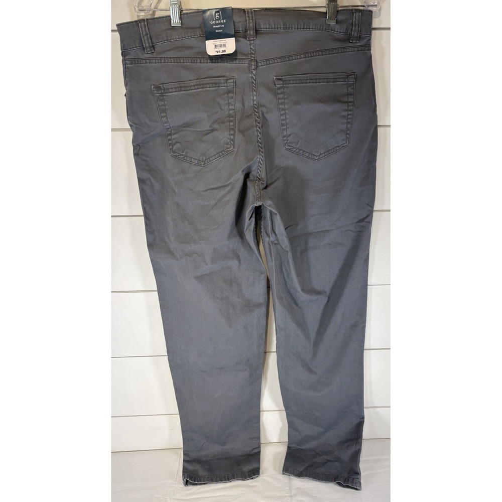 George NEW Men's Stretch Premium 5 Pocket Straight Leg Pants Grey Gray NWT - Picture 2 of 4